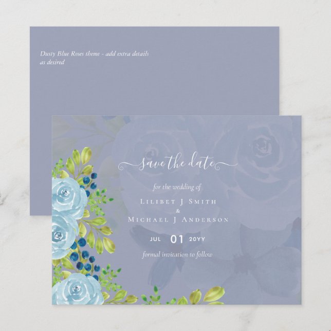 Sublime DUSTY BLUE Floral Wedding Suite Postcard (Front/Back)