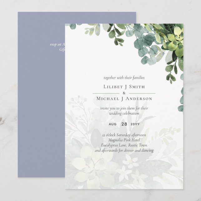 Sublime Dusty Blue GREENERY Eucalyptus WEDDING (Front/Back)