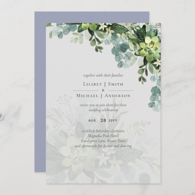 Sublime Dusty Blue GREENERY Eucalyptus WEDDING (Front/Back)