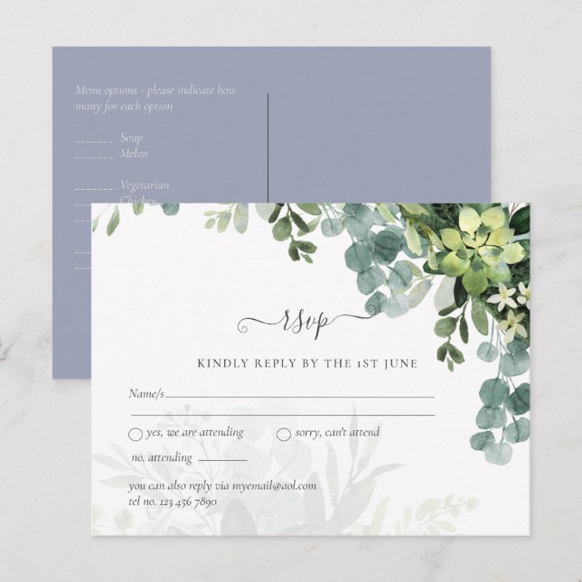 Sublime Dusty Blue GREENERY Eucalyptus WEDDING Postcard (Front/Back)