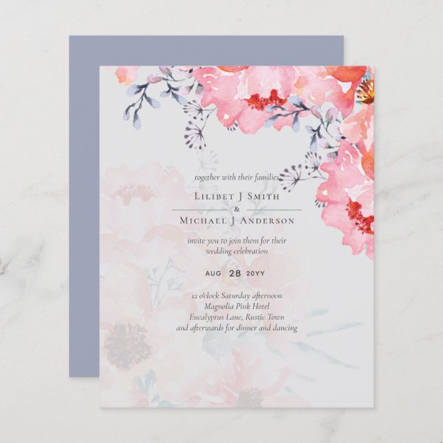 Sublime  Dusty Blue Pink Blossom Wedding Suite (Front/Back)