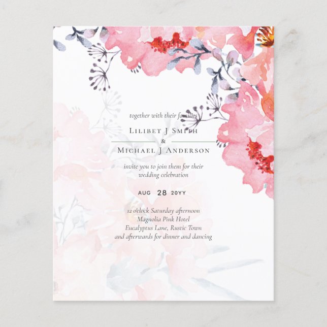 Sublime  Dusty Blue Pink Blossom Wedding Suite Flyer (Front)