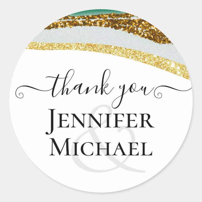 Sublime Emerald Green Gold Agate Wedding Classic Round Sticker (Front)