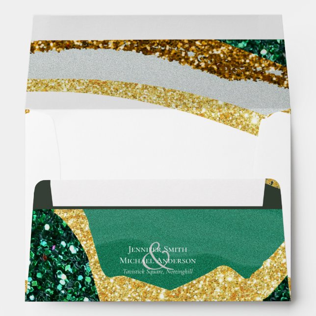 Sublime Emerald Green Gold Agate Wedding Envelope (Back (Bottom))