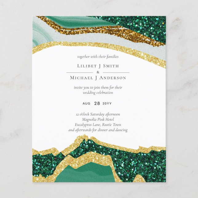Sublime Emerald Green Gold Agate Wedding Flyer (Front)