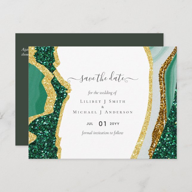 Sublime Emerald Green Gold Agate Wedding Postcard (Front/Back)