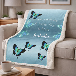 Sublime Gorgeous Aqua Turquoise Butterflies Sherpa Blanket