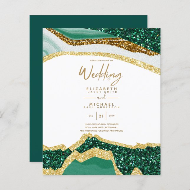 Sublime Green Gold Agate Wedding Invitations (Front/Back)