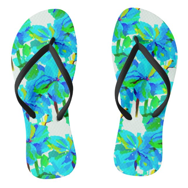 Sublime Himalayan Poppy Aqua Green Floral Pattern Jandals (Footbed)