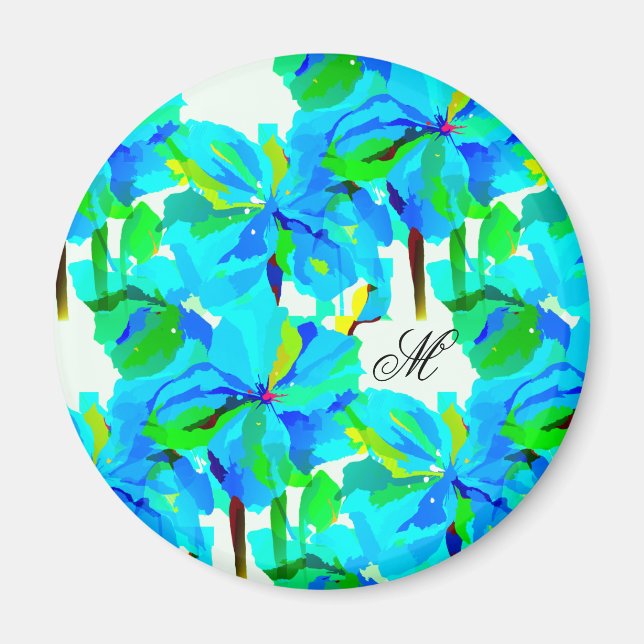 Sublime Himalayan Poppy Aqua Green Floral Pattern Magnet (Front)
