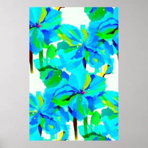 Sublime Himalayan Poppy Aqua Green Floral Pattern Poster