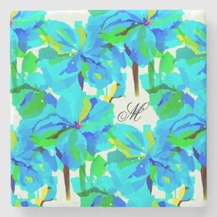 Sublime Himalayan Poppy Aqua Green Floral Pattern Stone Coaster