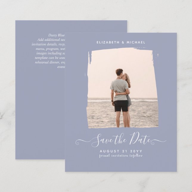 Sublime Minimalist PHOTO Save The Date Dusty Blue (Front/Back)