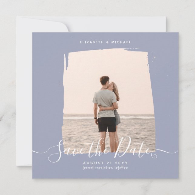 Sublime Minimalist PHOTO Save The Date Dusty Blue Card (Front)