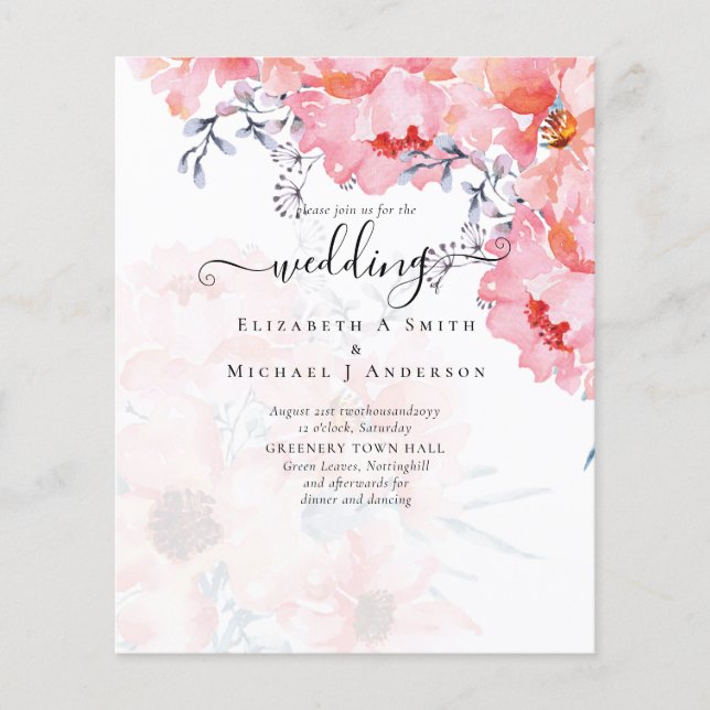 Sublime Pink Blossoms WEDDING SUITE - BUDGET Flyer (Front)