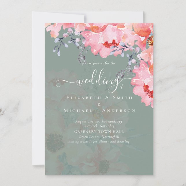 Sublime Pink Blossoms WEDDING SUITE - BUDGET Invitation (Front)