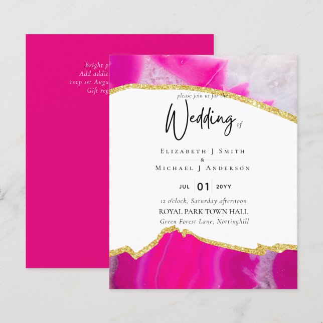 Sublime Pink Gold Agate Wedding INVITES BUDGET (Front/Back)