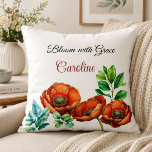 Sublime Watercolor Red Poppies Happy Retirement Cushion