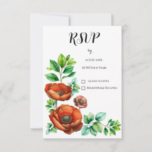 Sublime Watercolor Red Poppies in Vintage Style RSVP Card