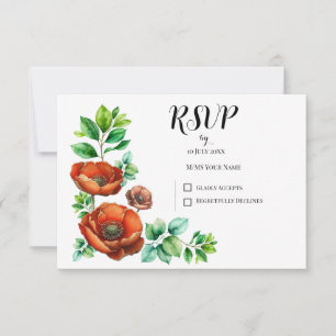 Sublime Watercolor Red Poppies in Vintage Style RSVP Card