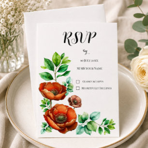 Sublime Watercolor Red Poppies in Vintage Style RSVP Card