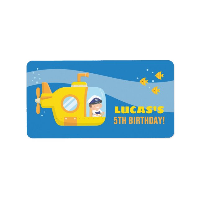 Submarine Boy Underwater Birthday Party Labels (Front)