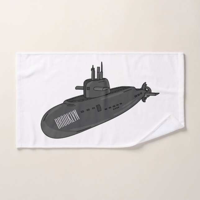 Submarine cartoon illustration bath towel set (Hand Towel)
