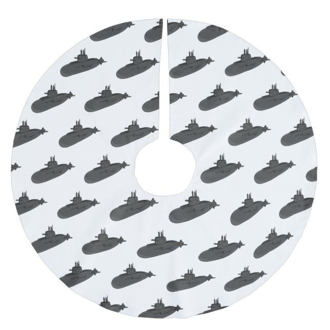 Submarine cartoon illustration brushed polyester tree skirt (Front)
