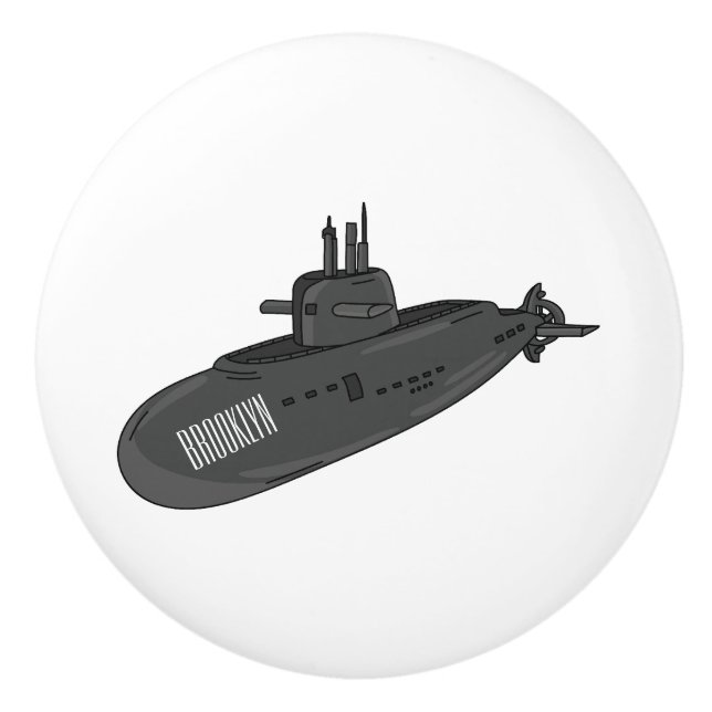 Submarine cartoon illustration ceramic knob (Front)