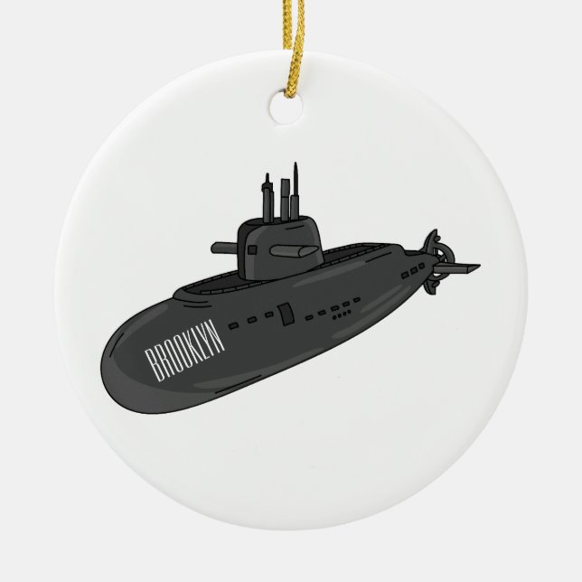 Submarine cartoon illustration ceramic tree decoration (Front)