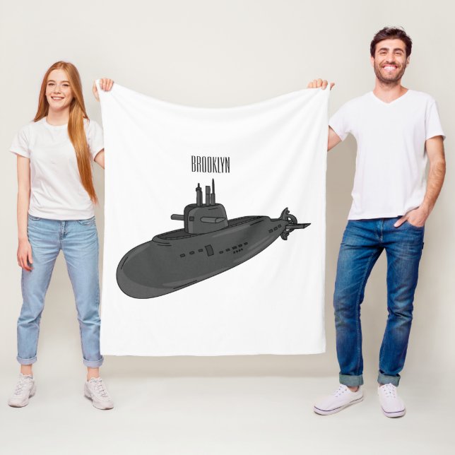Submarine cartoon illustration  fleece blanket (In Situ)