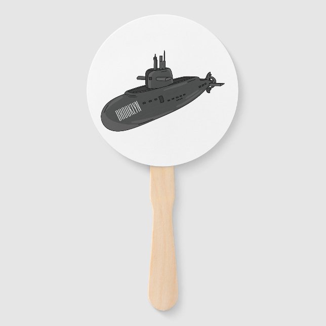 Submarine cartoon illustration hand fan (Front)