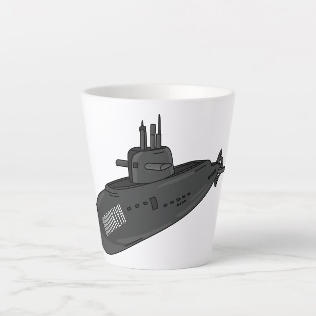 Submarine cartoon illustration latte mug (Front)
