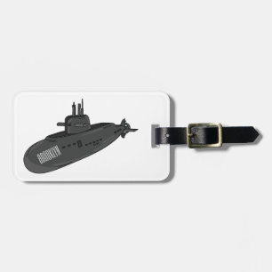 Submarine cartoon illustration luggage tag