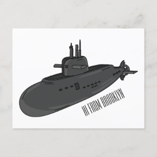 Submarine cartoon illustration  postcard