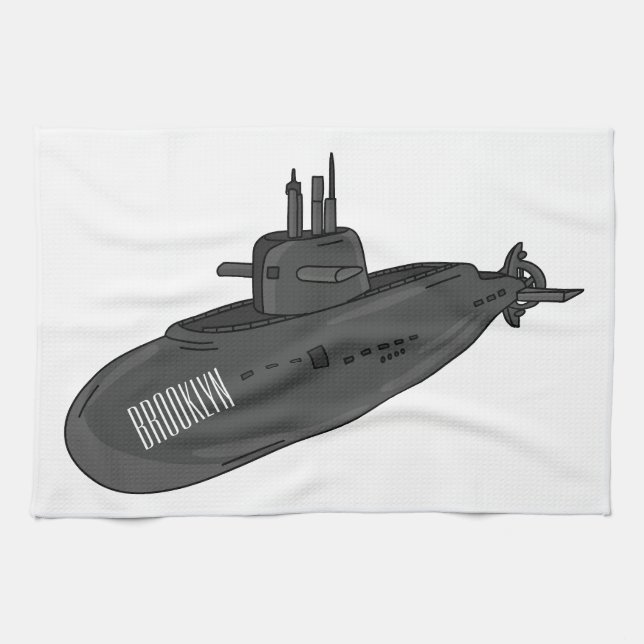 Submarine cartoon illustration  tea towel (Horizontal)