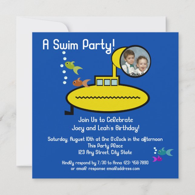 Submarine Swim Party with Photo Invitation (Front)