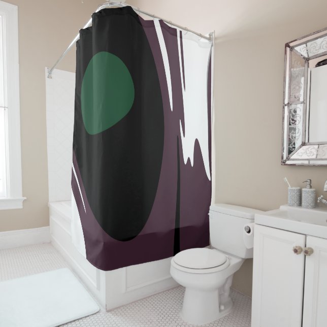 Submersion: Abstract Black, White, Purple & Green Shower Curtain (In Situ)