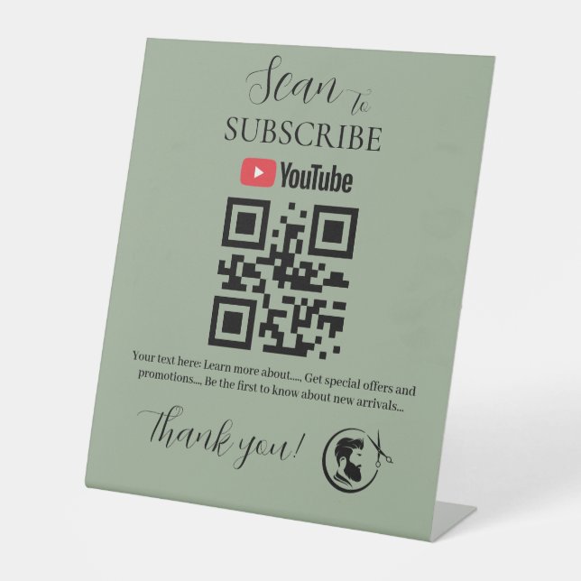 Subscribe QR Code Sign | YouTube | Barbershop (Front)