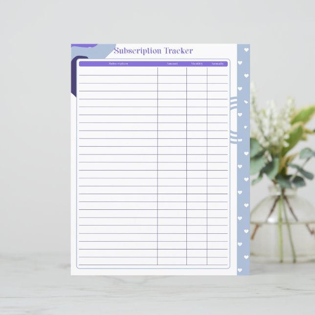 Subscription Tracker Page- Monthly or Annual Pay (Standing Front)