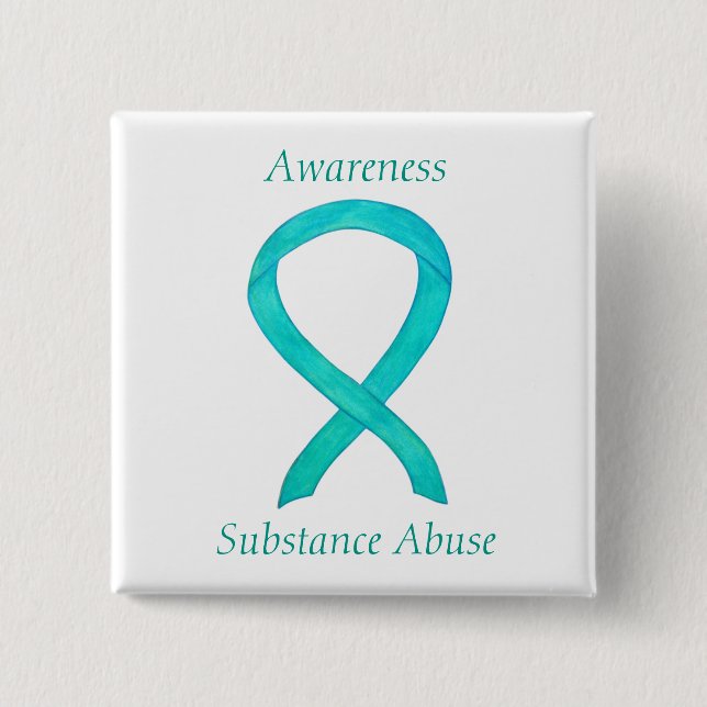 Substance Abuse Awareness Custom Teal Ribbon Pin (Front)