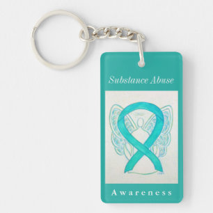Substance Abuse Awareness Ribbon Angel Keychain