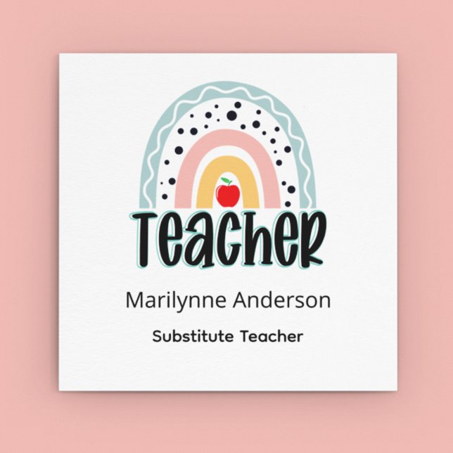 Substitute Teacher Boho Rainbow Square Business Card (Creator Uploaded)