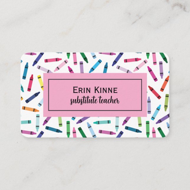 Substitute Teacher Business Calling Cards Crayons  (Front)