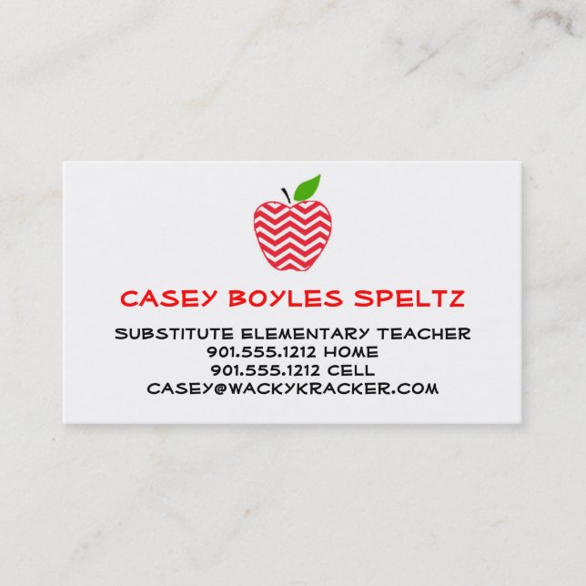 Substitute Teacher Business Cards (Front)
