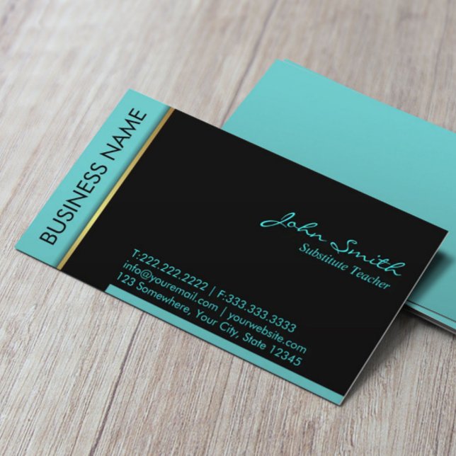 Substitute Teacher Modern Teal Border Business Card (Creator Uploaded)
