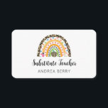 Substitute Teacher Rainbow Leopard Print Business Card<br><div class="desc">Substitute teachers always need business cards to leave for their classroom teachers.  Personalise this beautiful card that features a leopard print,  pencil,  apple,  hand print mash up of a beautiful modern rainbow.</div>
