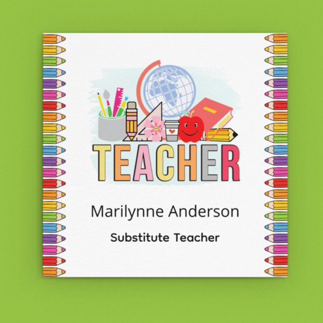 Substitute Teacher Square Business Card (Creator Uploaded)