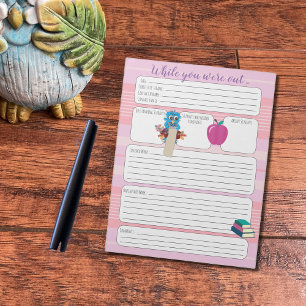 Substitute Teacher While You Were Out Pink Form Notepad
