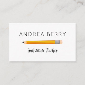 Substitute Teacher Yellow Pencil Business Card